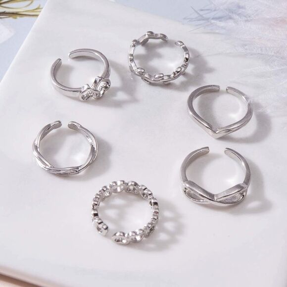 Silver Adjustable Open Toe Rings - Set of 12 - Picture 2 of 6